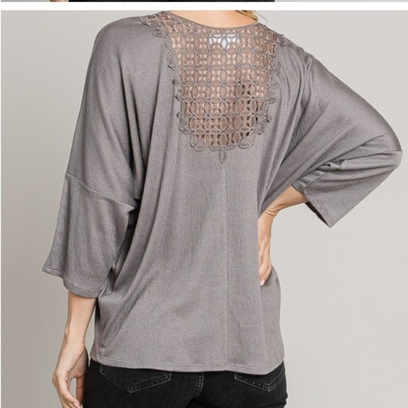 Cerule Gray Crinkle Knit Lace Back Top | Relaxed Fit Soft NWT XL - Picture 6 of 8